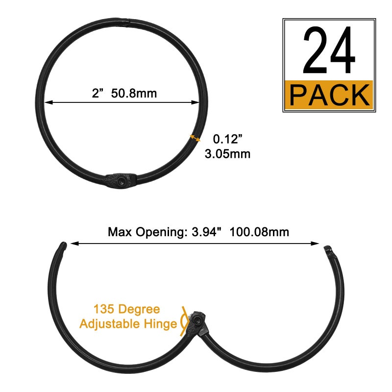 LULARINE Shower Curtain Hooks Rings 24 Pcs Rustproof Metal Shower Hooks for Shower Curtain Glide Smoothly Round Shower Rings for Curtain Shower Curtain Rings for Bathroom Shower Rod Snap Joint Design (Black) - Image 4